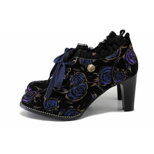 Черни анатомични дамски обувки с висок ток, естествен велур - официални обувки за есента и зимата N 100024707