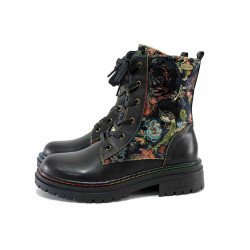 Черни анатомични дамски боти, естествена кожа и текстилна материя - всекидневни обувки за есента и зимата N 100024730