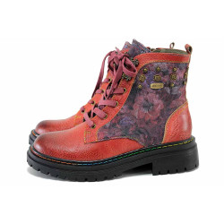 Червени анатомични дамски боти, естествена кожа и текстилна материя - всекидневни обувки за есента и зимата N 100024731