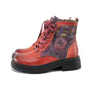 Червени анатомични дамски боти, естествена кожа и текстилна материя - всекидневни обувки за есента и зимата N 100024731