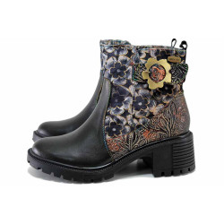 Черни анатомични дамски боти, естествена кожа и текстилна материя - ежедневни обувки за есента и зимата N 100024732