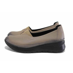 Бежови дамски обувки с платформа, естествена кожа - ежедневни обувки за есента и зимата N 100024738