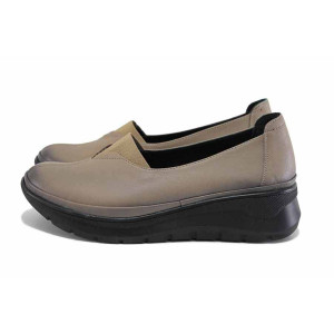 Бежови дамски обувки с платформа, естествена кожа - ежедневни обувки за есента и зимата N 100024738