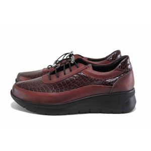 Винени дамски обувки с платформа, естествена кожа и лачена естествена кожа  - всекидневни обувки за есента и зимата N 100024745