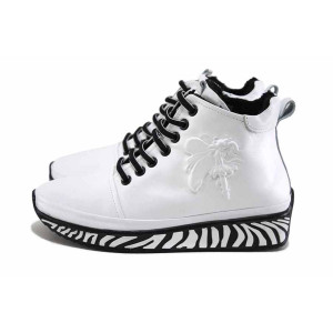 Бели анатомични дамски боти, естествена кожа - ежедневни обувки за есента и зимата N 100024748