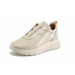 Бежови спортни анатомични дамски обувки, лачена естествена кожа - спортни обувки за есента и зимата N 100024756