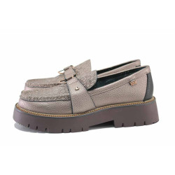 Жълти дамски обувки с равна подметка, естествена кожа и еко-кожа - всекидневни обувки за есента и зимата N 100024762