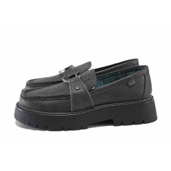 Черни дамски обувки с равна подметка, естествена кожа и еко-кожа - ежедневни обувки за есента и зимата N 100024763