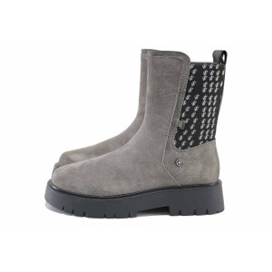 Сиви дамски боти, естествена кожа и еко-кожа - ежедневни обувки за есента и зимата N 100024768