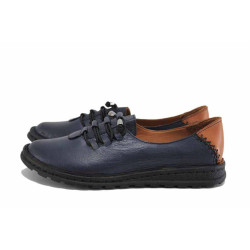 Сини дамски обувки с равна подметка, естествена кожа - ежедневни обувки за есента и зимата N 100024773