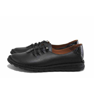 Черни дамски обувки с равна подметка, естествена кожа - всекидневни обувки за есента и зимата N 100024774