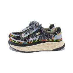 Сиви дамски маратонки, естествена кожа и текстилна материя - спортни обувки за есента и зимата N 100024914