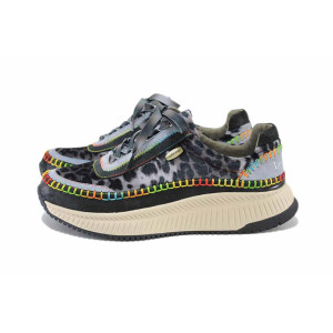 Сиви дамски маратонки, естествена кожа и текстилна материя - спортни обувки за есента и зимата N 100024914