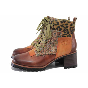 Кафяви дамски боти, естествена кожа и текстилна материя - ежедневни обувки за есента и зимата N 100024916