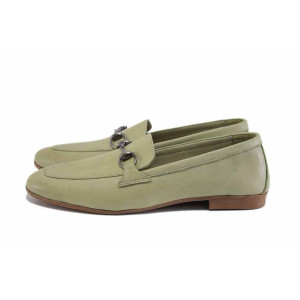 Зелени дамски обувки с равна подметка, естествена кожа - всекидневни обувки за есента и зимата N 100024917