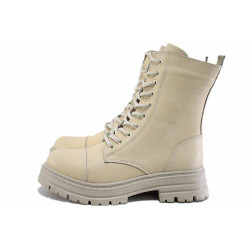 Бежови дамски боти, естествена кожа - ежедневни обувки за есента и зимата N 100024920