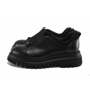 Черни дамски обувки с равна подметка, естествена кожа - всекидневни обувки за есента и зимата N 100024921