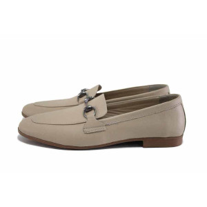 Бежови дамски мокасини, естествена кожа - всекидневни обувки за есента и зимата N 100024930