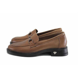 Кафяви дамски мокасини, естествена кожа - всекидневни обувки за есента и зимата N 100024932
