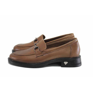 Кафяви дамски мокасини, естествена кожа - всекидневни обувки за есента и зимата N 100024932