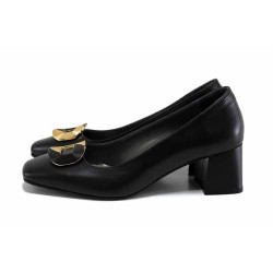 Черни дамски обувки със среден ток, естествена кожа - официални обувки за есента и зимата N 100024935