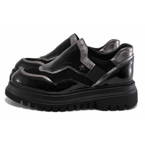 Черни дамски обувки с платформа, естествена кожа - ежедневни обувки за есента и зимата N 100024942