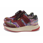 Червени спортни дамски обувки, естествена кожа и текстилна материя - всекидневни обувки за есента и зимата N 100024943