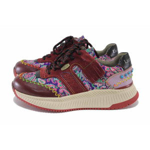 Червени спортни дамски обувки, естествена кожа и текстилна материя - всекидневни обувки за есента и зимата N 100024943