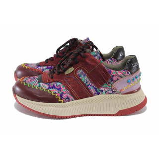 Червени спортни дамски обувки, естествена кожа и текстилна материя - всекидневни обувки за есента и зимата N 100024943