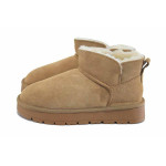 Светлокафяви дамски боти, естествен набук - ежедневни обувки за есента и зимата N 100025025