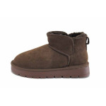 Тъмнокафяви дамски боти, естествен набук - всекидневни обувки за есента и зимата N 100025026