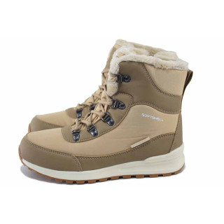 Бежови дамски боти, еко-кожа и текстилна материя - спортни обувки за есента и зимата N 100025027