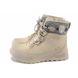 Бежови дамски боти, еко-кожа и текстилна материя - ежедневни обувки за есента и зимата N 100025028