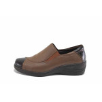 Кафяви дамски обувки с платформа, естествена кожа и лачена естествена кожа  - всекидневни обувки за есента и зимата N 100035043