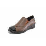 Кафяви дамски обувки с платформа, естествена кожа и лачена естествена кожа  - всекидневни обувки за есента и зимата N 100035043