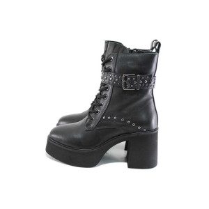 Черни дамски боти, естествена кожа - всекидневни обувки за есента и зимата N 100025100