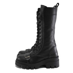 Черни дамски ботуши, естествена кожа - всекидневни обувки за есента и зимата N 100025101