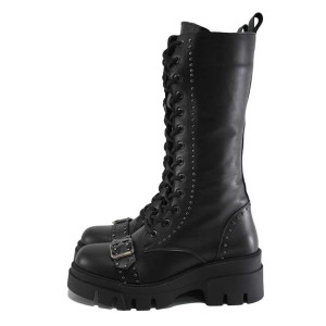 Черни дамски ботуши, естествена кожа - всекидневни обувки за есента и зимата N 100025101