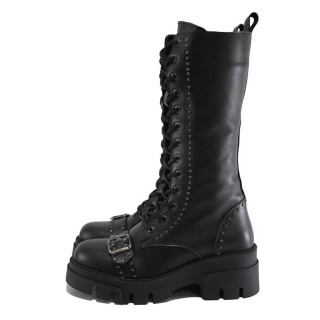 Черни дамски ботуши, естествена кожа - всекидневни обувки за есента и зимата N 100025101