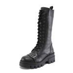 Черни дамски ботуши, естествена кожа - всекидневни обувки за есента и зимата N 100025101