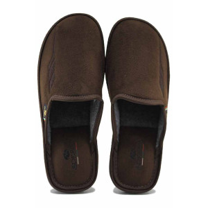 Кафяви домашни чехли, текстилна материя - ежедневни обувки за есента и зимата N 100024675