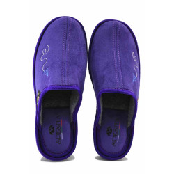Лилави домашни чехли, текстилна материя - равни обувки за есента и зимата N 100024677