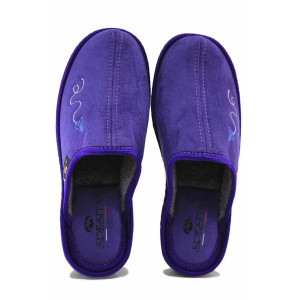 Лилави домашни чехли, текстилна материя - равни обувки за есента и зимата N 100024677