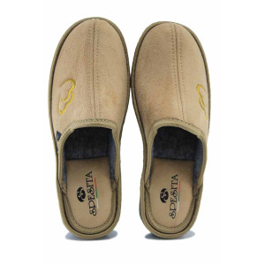 Бежови домашни чехли, текстилна материя - ежедневни обувки за есента и зимата N 100024678