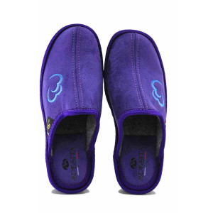 Лилави домашни чехли, текстилна материя - равни обувки за есента и зимата N 100024680