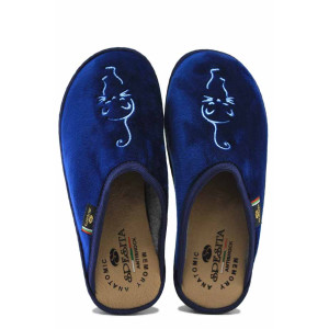 Тъмносини домашни чехли, текстилна материя, анатомични - ежедневни обувки за есента и зимата N 100022521