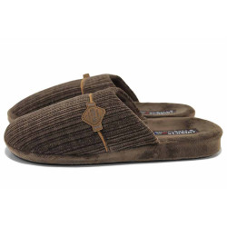 Кафяви домашни чехли, текстилна материя - равни обувки за есента и зимата N 100024873