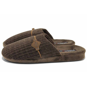 Кафяви домашни чехли, текстилна материя - равни обувки за есента и зимата N 100024873