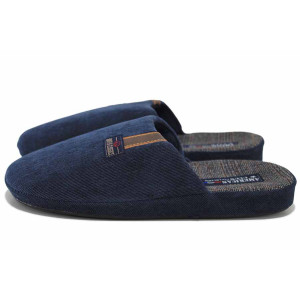 Сини домашни чехли, текстилна материя - равни обувки за есента и зимата N 100024876