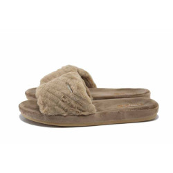 Бежови домашни чехли, текстилна материя - ежедневни обувки за есента и зимата N 100024877